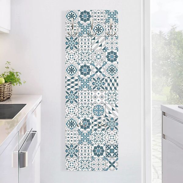 Wandgarderobe Holzpaneel Muster & Textur Geometrischer Fliesenmix Blaugrau günstig online kaufen