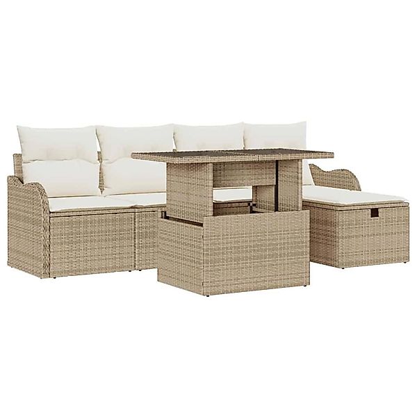 vidaXL Garten-Sofa-Set mit Kissen mit Speicher 6-Tlg Beige Poly Rattan 3361 günstig online kaufen