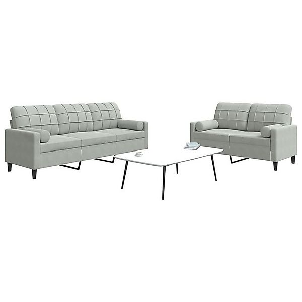 vidaXL Sofa, 2-tlg. Sofagarnitur mit Kissen und Nackenrollen Hellgrau Samt günstig online kaufen