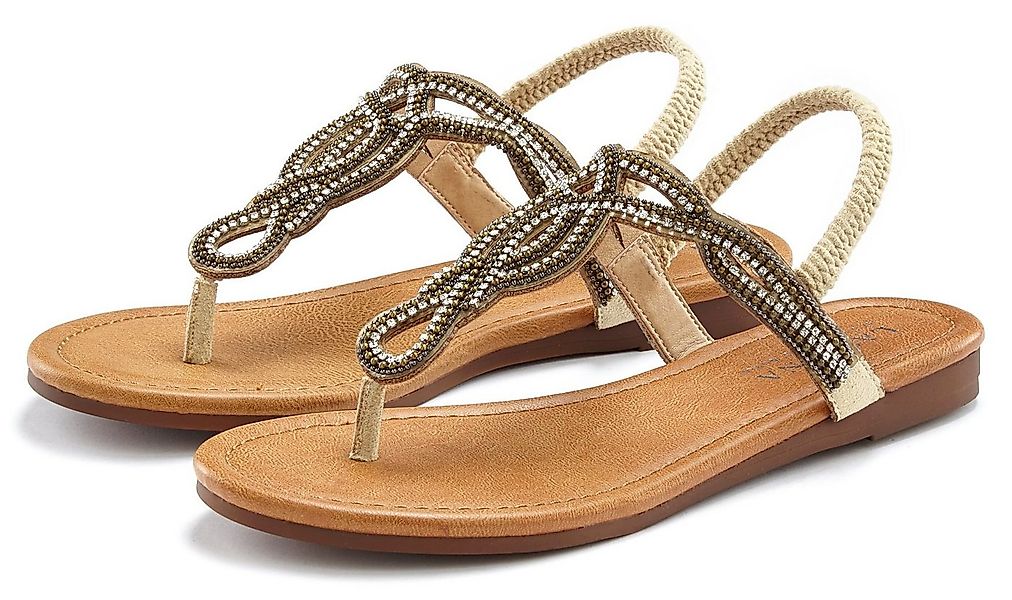LASCANA Zehentrenner Sandale, Pantolette mit Schmucksteinen in Glitzer-Opti günstig online kaufen