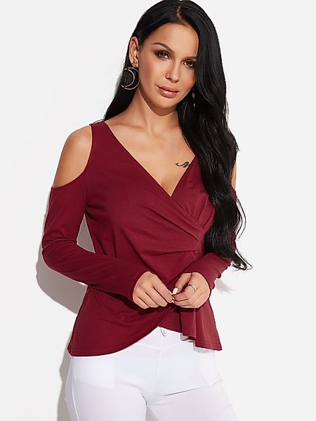 Burgunder Cold Shoulder Crossed Sexy Bluse günstig online kaufen