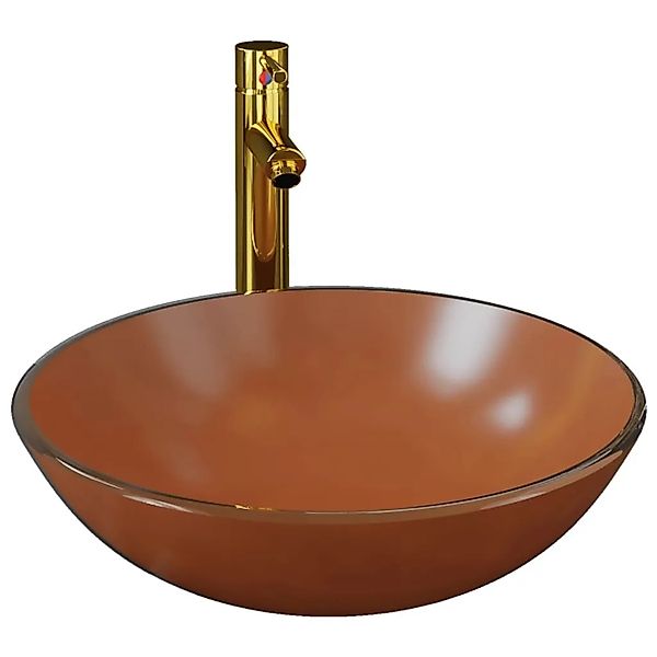 vidaXL Badezimmer Waschbecken mit Wasserhahn und Ablaufgarnitur Braun 30984 günstig online kaufen