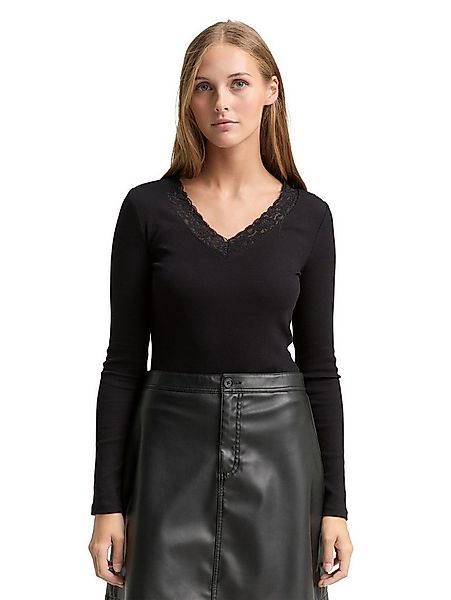 TOM TAILOR Denim Langarmshirt mit Spitzen-Detail günstig online kaufen