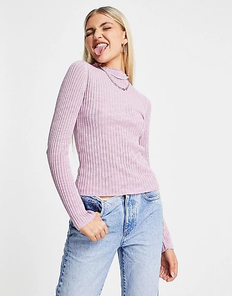 ASOS DESIGN – Hochgeschlossener Pullover in Flieder mit Space-Dye-Muster-Vi günstig online kaufen