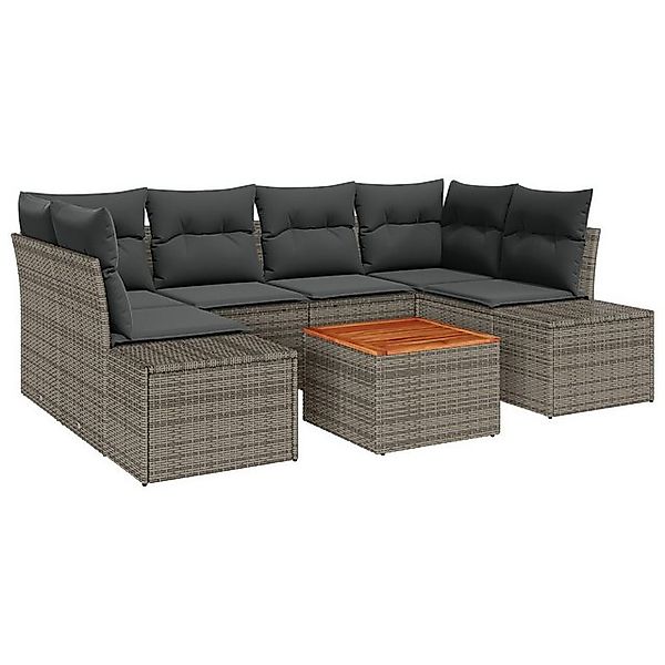 vidaXL Loungesofa 7-tlg. Garten-Sofagarnitur mit Kissen Grau Poly Rattan, 7 günstig online kaufen
