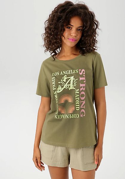 Aniston CASUAL T-Shirt, mit farbharmonischen Frontprint aus Foliendruck günstig online kaufen