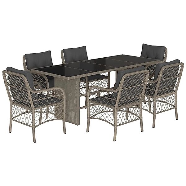 vidaXL 7-Tlg Garten-Essgruppe mit Kissen Hellgrau Poly Rattan 3212066 günstig online kaufen