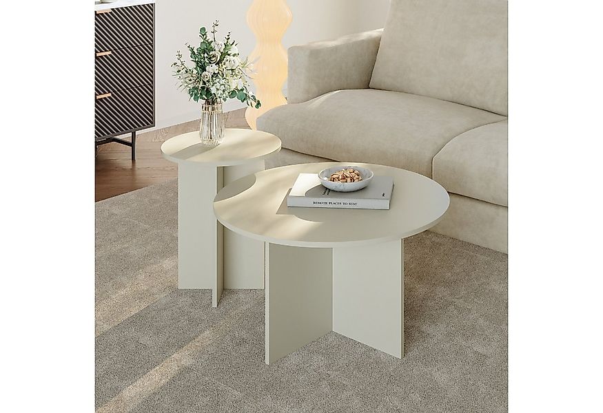 en.casa Beistelltisch (2-St), »Verummetka« rund Sandfarben (Oatmeal) günstig online kaufen