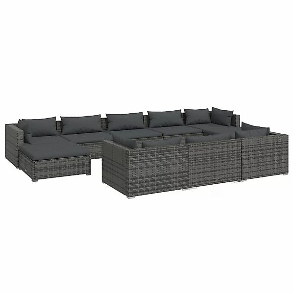 Vidaxl 10-tlg. Garten-lounge-set Mit Kissen Grau Poly Rattan günstig online kaufen