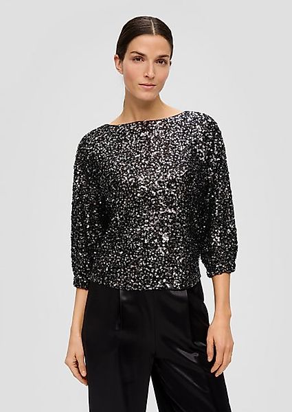 s.Oliver BLACK LABEL Langarmbluse Mesh-Bluse mit Pailletten-Besatz Paillett günstig online kaufen