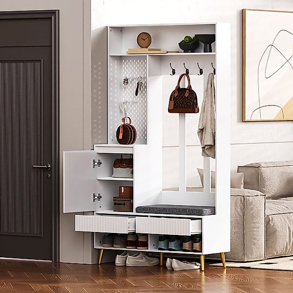 STILVORA Garderoben-Set Flurgarderobe mit sitzbank,Kleidungschrank weiß günstig online kaufen