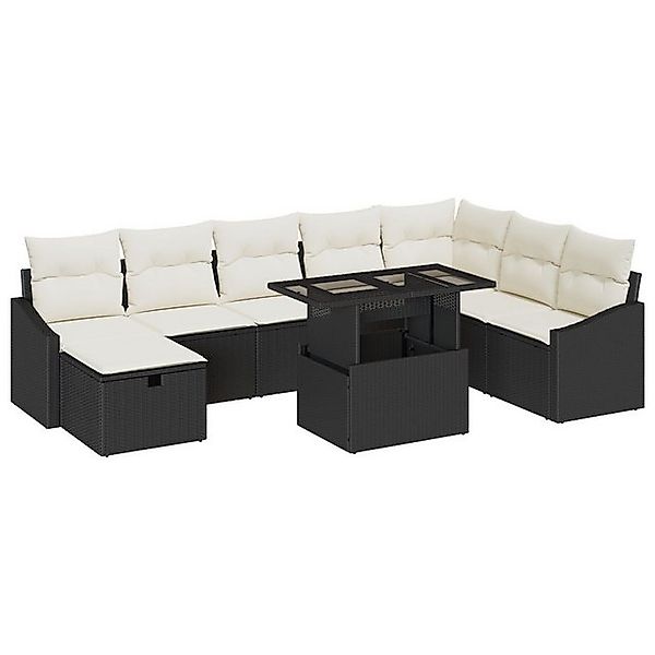 vidaXL Loungesofa 9-teiliges Garten Sofa Set mit Kissen Schwarzes Poly Ratt günstig online kaufen