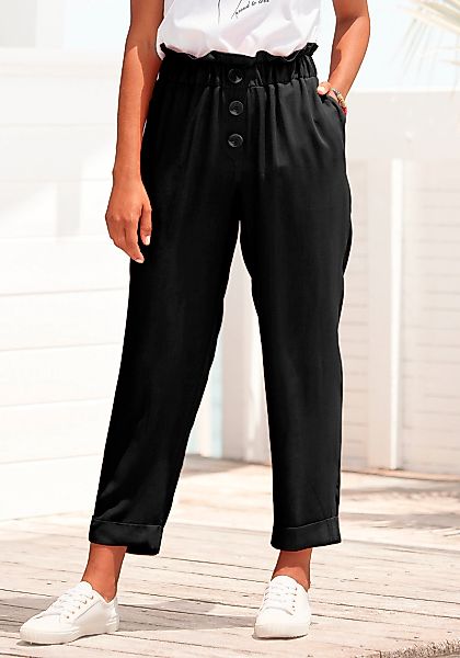 LASCANA mit Zierknöpfen und Elastikbund, Stoffhose, gekrempelter Hosensaum günstig online kaufen