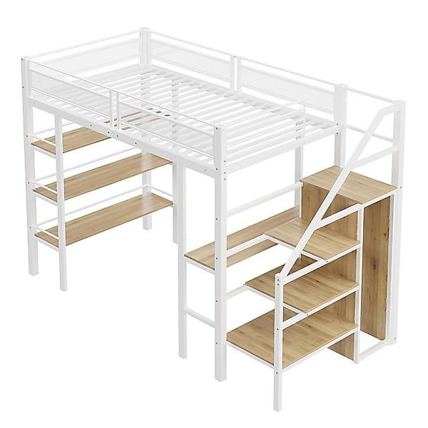 SOFTWEARY Hochbett mit Schreibtisch und Regal günstig online kaufen