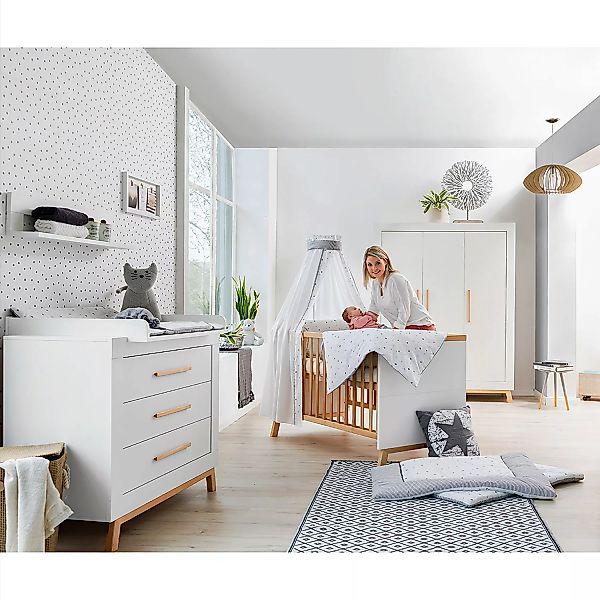 home24 Schardt Kinderzimmer-Set Miami White II 3-tlg. Buche Natur/Weiß Mela günstig online kaufen