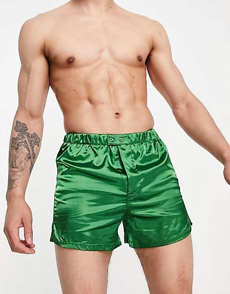 ASOS DESIGN – Satin-Boxershorts in Khaki-Grün günstig online kaufen