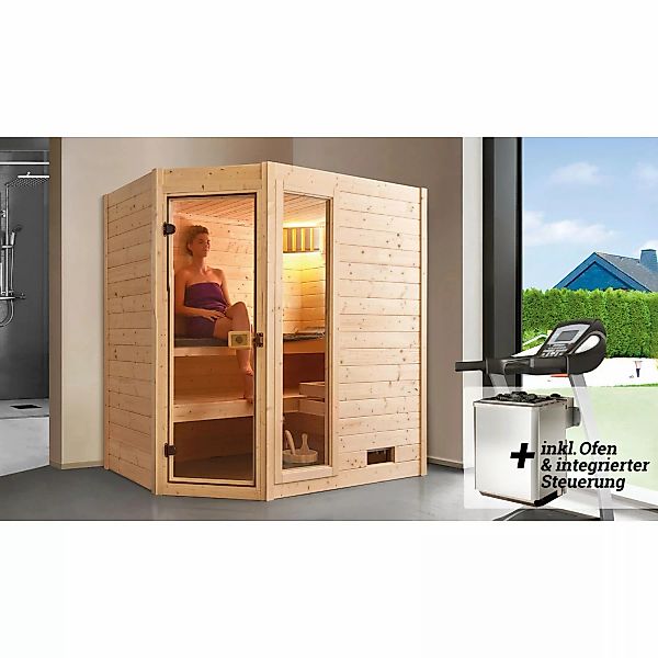 Weka Massivholzsauna Valida Eck 1 5,4 kW Kompakt Glastür/Fenster günstig online kaufen