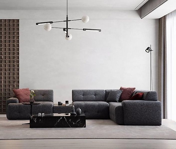 Xlmoebel Ecksofa Elegantes L-förmiges Ecksofa mit Beistelltisch in Grau - E günstig online kaufen