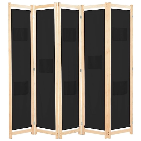 VidaXL 5-teiliger Raumteiler Schwarz 200 x 170 x 4 cm Stoff günstig online kaufen