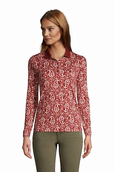 Supima-Poloshirt mit langen Ärmeln, Damen, Größe: M Normal, Rot, Baumwolle, günstig online kaufen