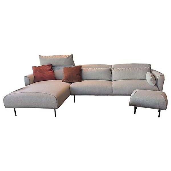 Jori Ecksofa Ecksofa Eden Stoff Thuile C0002 Grau Creme Fuße Metall Bronze günstig online kaufen