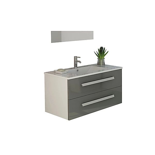 Jet-Line Badset Rapperswil 90cm Grau Hochglanz Waschbecken und Unterschrank günstig online kaufen