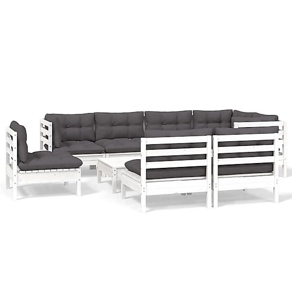 vidaXL 9-Tlg Garten-Lounge-Set mit Kissen Weiß Kiefer Massivholz 3096473 günstig online kaufen