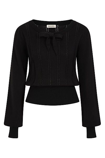 Banned Strickpullover Angel Pointelle Schwarz Vintage Rockabilly Schleife günstig online kaufen