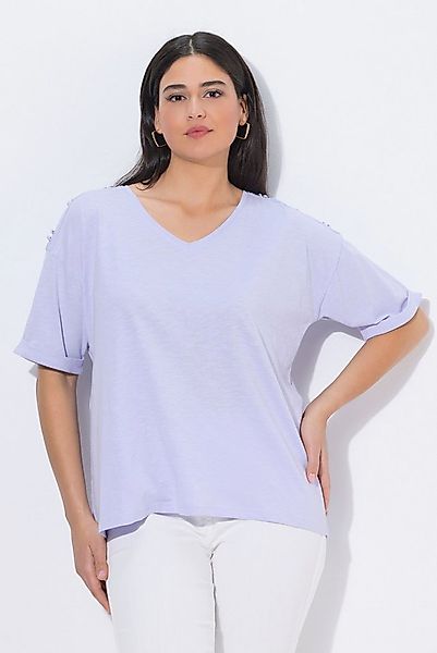 Ulla Popken T-Shirt T-Shirt Schulterschlitze Oversized V-Ausschnitt günstig online kaufen