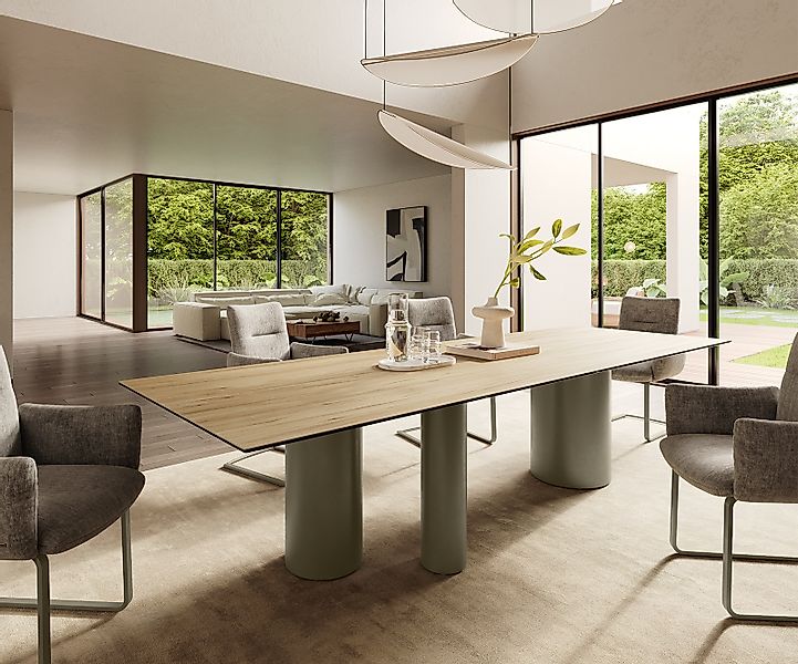 Esstisch Edge 300x100 Keramik Laminam® Sabbia Eichefarbig Troa Metall Effek günstig online kaufen