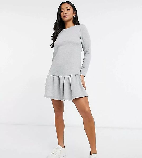 New Look Petite – Sweatshirtkleid mit asymmetrischem Saum in Hellgrau günstig online kaufen