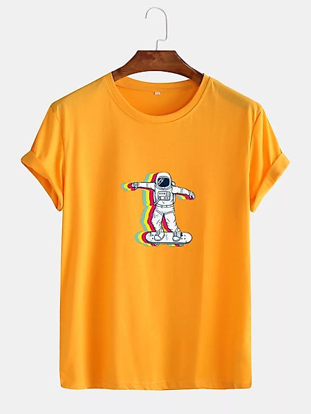 Herren Baumwolle Astronaut Druck Rundhals lässig Kurzarm T-Shirts günstig online kaufen