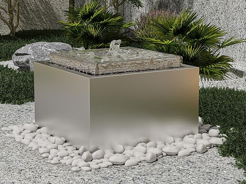 Außenbrunnen aus Edelstahl - H 34 cm - Silberfarben - TILAPIA günstig online kaufen