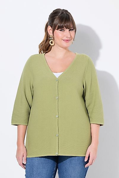 Ulla Popken Strickjacke Strickjacke V-Ausschnitt 3/4-Arm günstig online kaufen