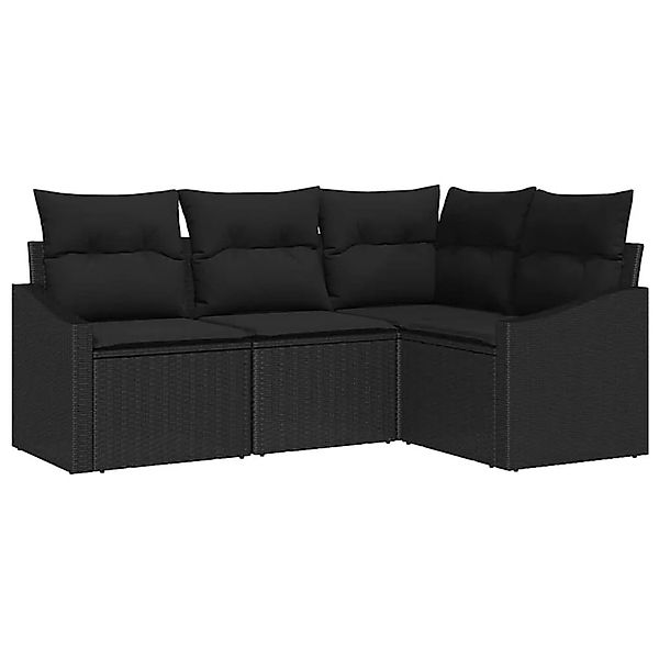 vidaXL Gartensofa-Set mit Kissen 4 Stk Schwarz Poly-Rattan 3355372 günstig online kaufen