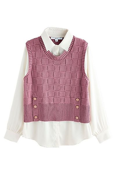 Next Pullunder Gestrickte Tanktop mit Hemdlage und Knopfdetail (1-tlg) günstig online kaufen