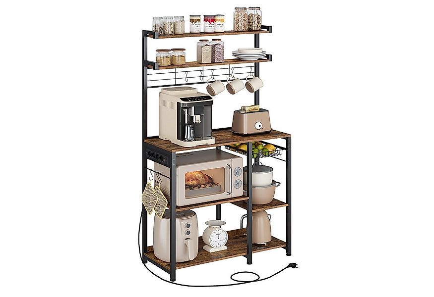 VASAGLE Küchenregal, Küchenregal mit Steckdosen, 8 S-Haken, mit Korb, Gewür günstig online kaufen