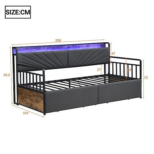 Merax Daybett (Schlafsofa Kinderbett Jugendbett, 1 tlg), LED Tagesbett 90x2 günstig online kaufen