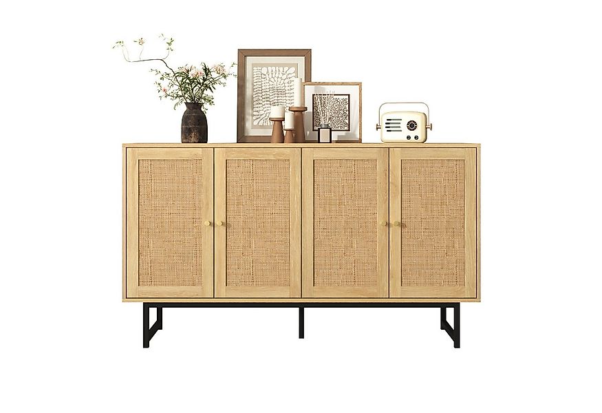 Merax Sideboard mit 4 Rattantüren, Aufbewahrungsschrank Rattan geflecht Anr günstig online kaufen