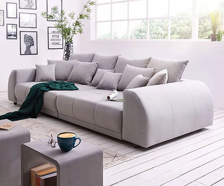 DELIFE Big-Sofa Violetta, Grau 310x135 cm abgesteppt inklusive 12 Kissen Bi günstig online kaufen