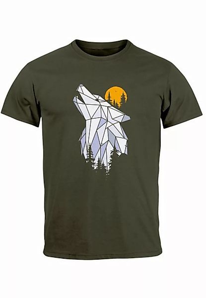 Neverless Print-Shirt Herren T-Shirt Polygon Print Wolf Wald Outdoor Advent günstig online kaufen