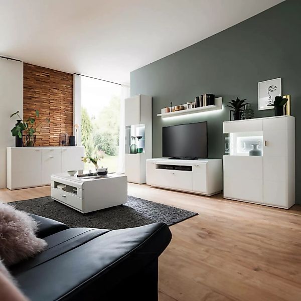 Wohnwand weiß matt ALIA-05 modern 6-teilig mit Sideboard und Couchtisch günstig online kaufen