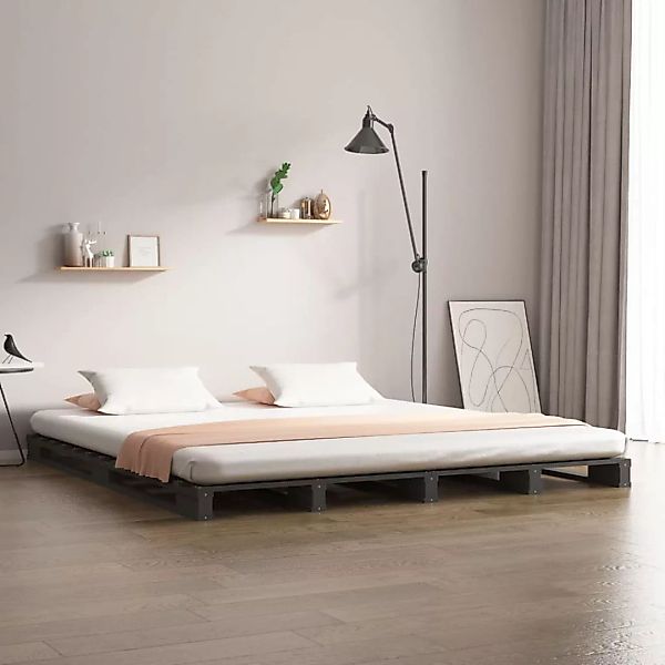 vidaXL Bettgestell Massivholzbett Grau 150x200 cm Kiefer 5FT King Size Bett günstig online kaufen