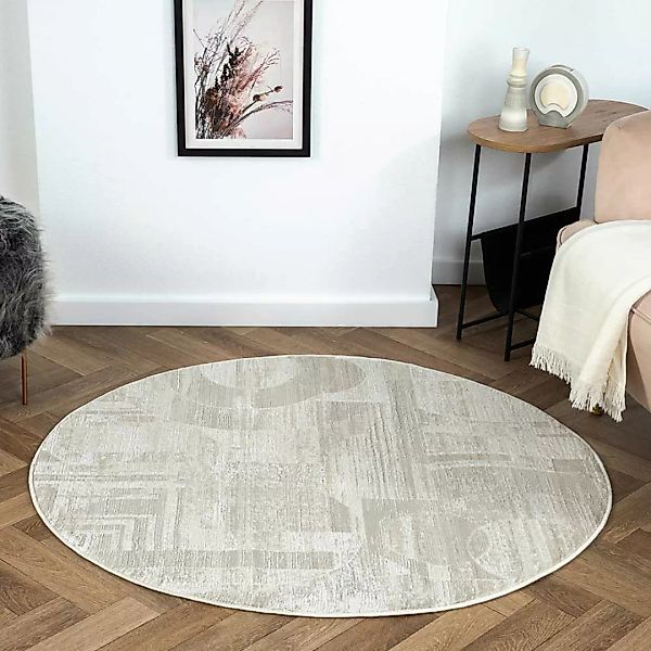 Runder Teppich modern Kurzflor in Creme und Beige 120 cm Durchmesser günstig online kaufen