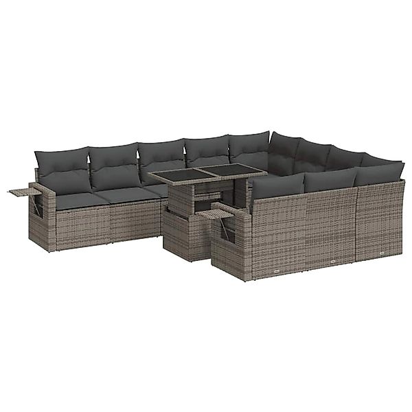 vidaXL 11-Tlg Garten-Sofagarnitur mit Kissen Grau Poly Rattan 3326551 günstig online kaufen