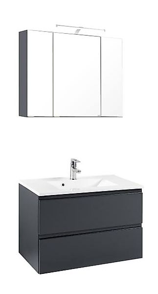 Waschtisch-Set 80 Cardiff inkl Beleuchtung von Held Möbel Grau Hgl / Graphi günstig online kaufen