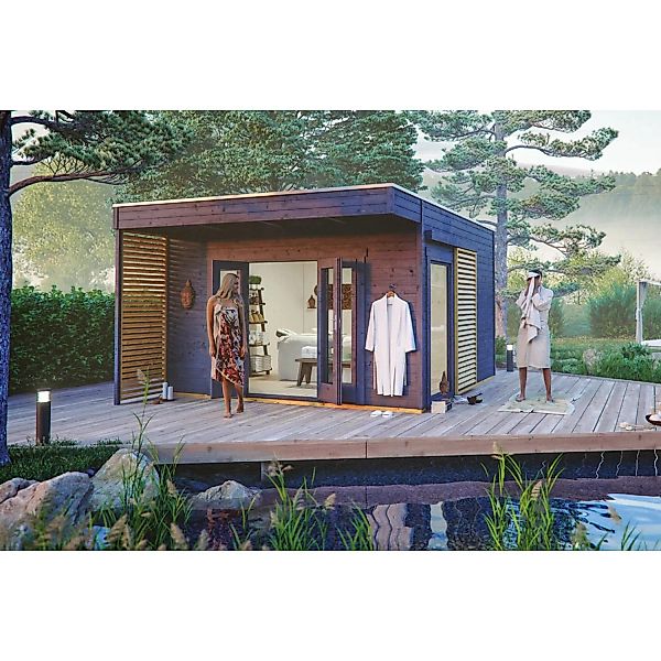 Skan Holz Holz-Gartenhaus Tokio 4 Schiefergrau 402 cm x 402 cm günstig online kaufen