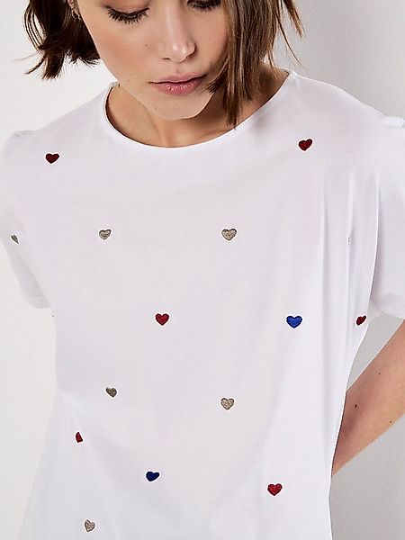 Apricot T-Shirt lockeres T-Shirt mit aufgestickten Herzen günstig online kaufen