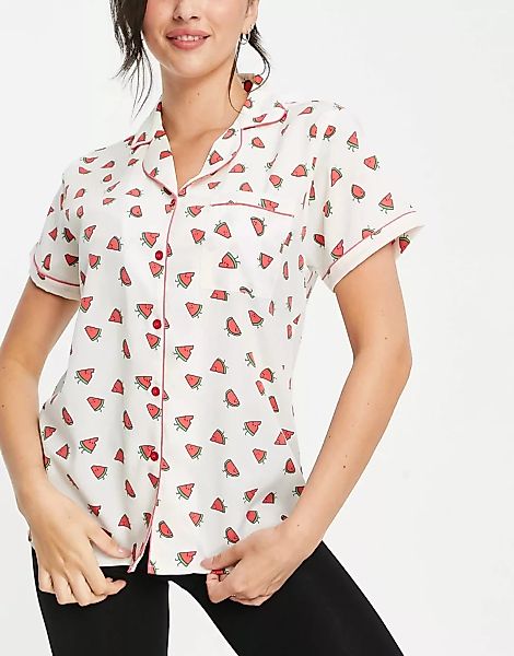 Loungeable – Pyjamahemd aus Polyester-Krepp mit Wassermelonenmuster-Mehrfar günstig online kaufen