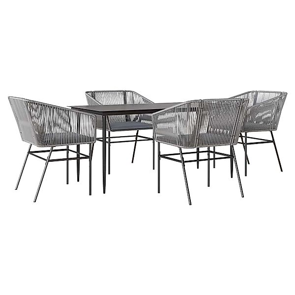 vidaXL 5-Tlg Garten-Essgruppe mit Kissen Grau Poly Rattan Glas 3334530 günstig online kaufen